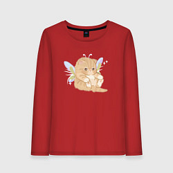 Лонгслив хлопковый женский Котик с крыльями, цвет: красный