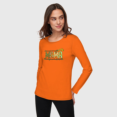 Женский лонгслив МАМА - цветочные буквы / Оранжевый – фото 3
