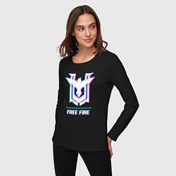 Лонгслив хлопковый женский Free Fire в стиле Glitch Баги Графики, цвет: черный — фото 2