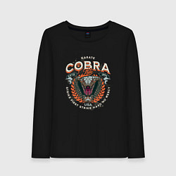 Лонгслив хлопковый женский Кобра Кай - логотип с Коброй Cobra Kai Logo, цвет: черный