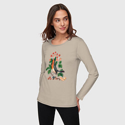 Лонгслив хлопковый женский European Robin and Wild Strawberry Дрозд и клубник, цвет: миндальный — фото 2