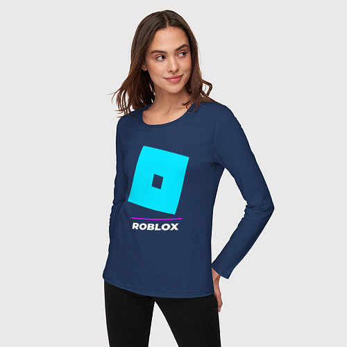 Женский лонгслив Символ Roblox в неоновых цветах / Тёмно-синий – фото 3