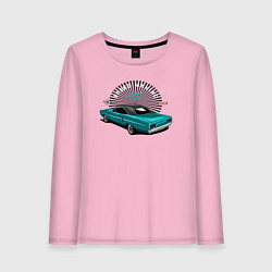 Лонгслив хлопковый женский Гоночный ретро-автомобиль, цвет: светло-розовый