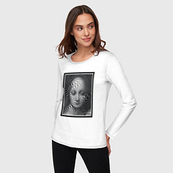 Лонгслив хлопковый женский Женский портрет - оптическая иллюзия, цвет: белый — фото 2