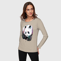 Лонгслив хлопковый женский Панда - акварель, цвет: миндальный — фото 2