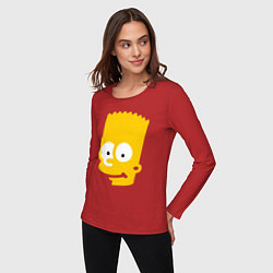 Лонгслив хлопковый женский Барт Симпсон - портрет, цвет: красный — фото 2