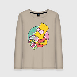 Лонгслив хлопковый женский Барт Симпсон пьёт лимонад, цвет: миндальный