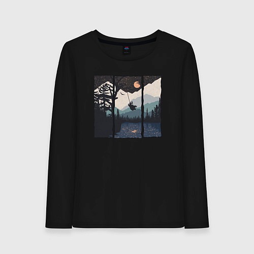 Женский лонгслив Оранжевая луна и тарзанка / Черный – фото 1
