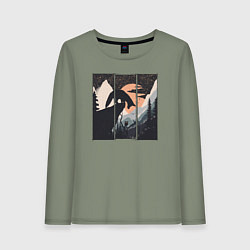 Лонгслив хлопковый женский Оранжевая луна и лисёнок, цвет: авокадо