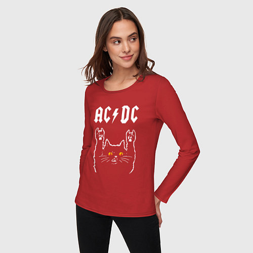 Женский лонгслив AC DC rock cat / Красный – фото 3