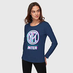 Лонгслив хлопковый женский Inter FC в стиле glitch, цвет: тёмно-синий — фото 2