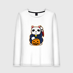 Лонгслив хлопковый женский Cat Halloween, цвет: белый