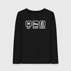 Лонгслив хлопковый женский Ешь Спи Играй в шахматы, цвет: черный