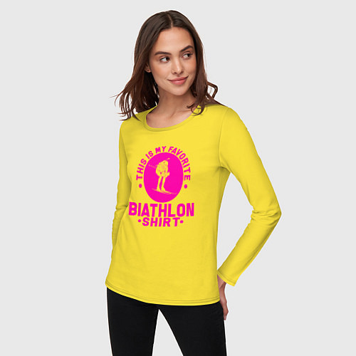 Женский лонгслив Это моя любимая биатлонная футболка / Желтый – фото 3