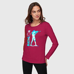 Лонгслив хлопковый женский Биатлон спортсмен, цвет: маджента — фото 2