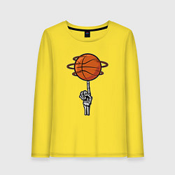 Лонгслив хлопковый женский Баскетбольный мяч на костлявой руке, цвет: желтый