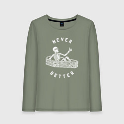 Лонгслив хлопковый женский Never better art, цвет: авокадо