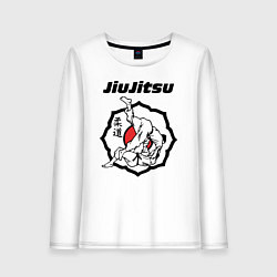 Лонгслив хлопковый женский Jiujitsu throw logo, цвет: белый