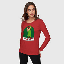 Лонгслив хлопковый женский Anti christmas club, цвет: красный — фото 2