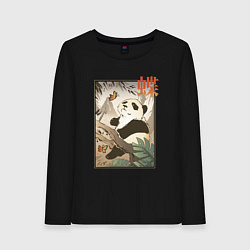 Лонгслив хлопковый женский Панда и бабочка - Японская гравюра Укиё Э, цвет: черный