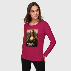 Лонгслив хлопковый женский Новая Джоконда - Мона Лиза коллаж, цвет: маджента — фото 2