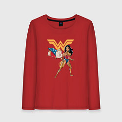 Лонгслив хлопковый женский Свинка и Чудо-Женщина DC Лига Суперпитомцы, цвет: красный