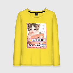 Лонгслив хлопковый женский Destroy everything kitty, цвет: желтый
