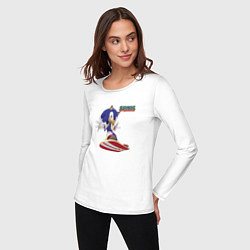 Лонгслив хлопковый женский Sonic - hedgehog - skateboarding, цвет: белый — фото 2