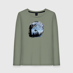 Лонгслив хлопковый женский Лисичка на качелях, цвет: авокадо