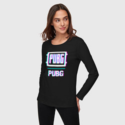 Лонгслив хлопковый женский PUBG в стиле glitch и баги графики, цвет: черный — фото 2
