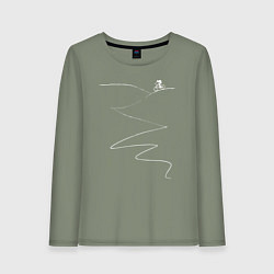 Лонгслив хлопковый женский Велосипед в горах, цвет: авокадо