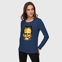 Лонгслив хлопковый женский Франкенштейн желтый зомби, цвет: тёмно-синий — фото 2