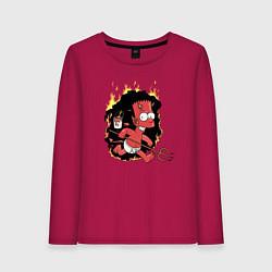Лонгслив хлопковый женский Барт Симпсон - чертёнок с вилами - halloween, цвет: маджента