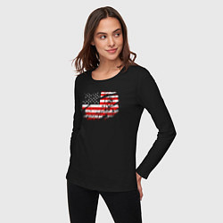 Лонгслив хлопковый женский Флаг США с хоккеистом, цвет: черный — фото 2