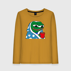 Лонгслив хлопковый женский Frog Pepe мем, цвет: горчичный