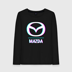 Лонгслив хлопковый женский Значок Mazda в стиле glitch, цвет: черный