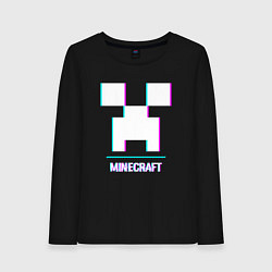 Лонгслив хлопковый женский Minecraft в стиле glitch и баги графики, цвет: черный