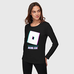 Лонгслив хлопковый женский Roblox в стиле glitch и баги графики, цвет: черный — фото 2