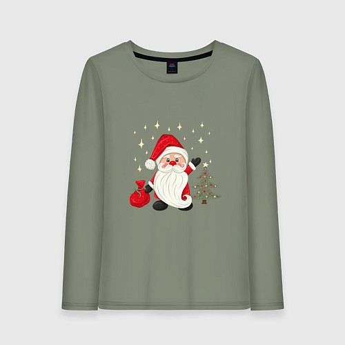 Женский лонгслив Дед Мороз с подарками Новый год / Авокадо – фото 1