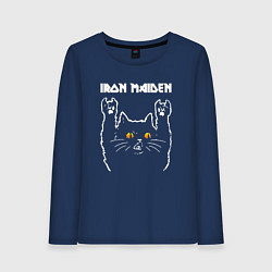 Лонгслив хлопковый женский Iron Maiden rock cat, цвет: тёмно-синий