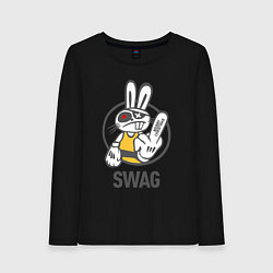 Лонгслив хлопковый женский SWAG Bad rabbit - Merry Christmas!, цвет: черный