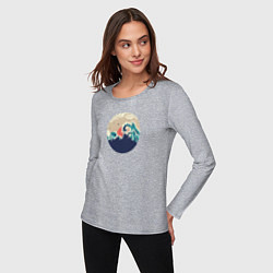 Лонгслив хлопковый женский Большие океанские волны и силуэт острова на закате, цвет: меланж — фото 2