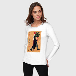 Лонгслив хлопковый женский Девушка с ёлкой, цвет: белый — фото 2