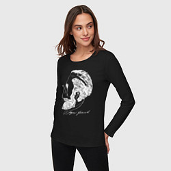 Лонгслив хлопковый женский Портрет Зигмунда Фрейда - иллюзия, цвет: черный — фото 2
