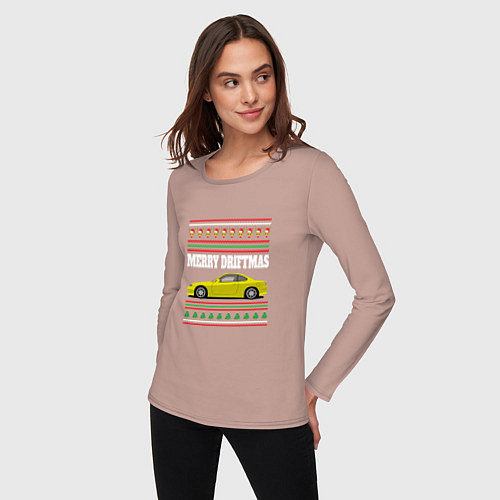 Женский лонгслив Merry Driftmas Nissan Silvia S15 Ugly Sweater / Пыльно-розовый – фото 3