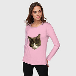 Лонгслив хлопковый женский Полигональный котейка голова, цвет: светло-розовый — фото 2