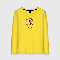 Лонгслив хлопковый женский Булка - Забавный принт с мультяшной едой, цвет: желтый