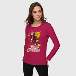 Лонгслив хлопковый женский Санта на скейте, цвет: маджента — фото 2