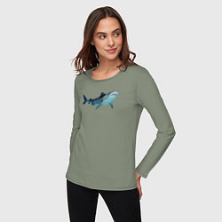 Лонгслив хлопковый женский Realistic shark, цвет: авокадо — фото 2