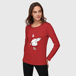 Лонгслив хлопковый женский Новогодний кролик в шапке, цвет: красный — фото 2